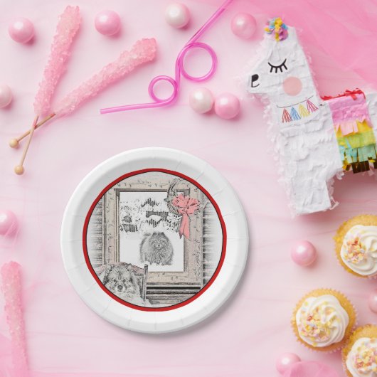 Keeshond Weihnachtsfenster Malerei Hund Kunst Pappteller (Party)