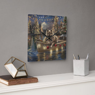 Keeshond Weihnachtsfestreise Quadratische Wanduhr