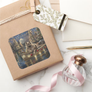 Keeshond Weihnachtsfestreise Quadratischer Aufkleber