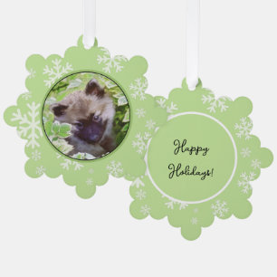 Keeshond-Welpe im Garten Malerei Original Kunst Ornament Karte