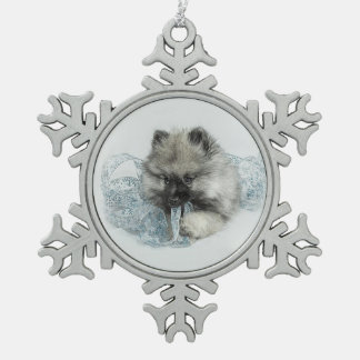 Keeshond-Welpen-Schneeflocke-Verzierung Schneeflocken Zinn-Ornament