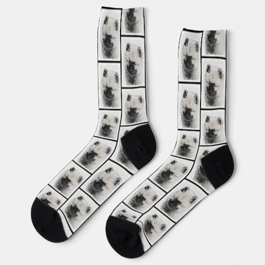 Keeshond Zeichnend Schlüssel Welpe Niedlich Origin Socken (Linkes Detail)