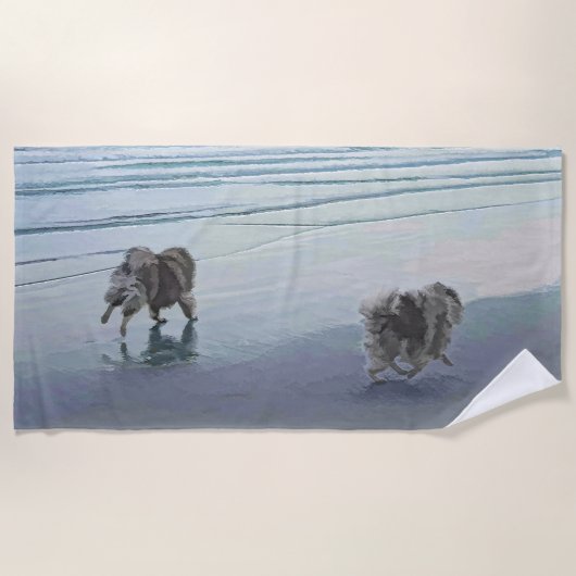 Keeshonds am Meer Strandtuch (Vorderseite)