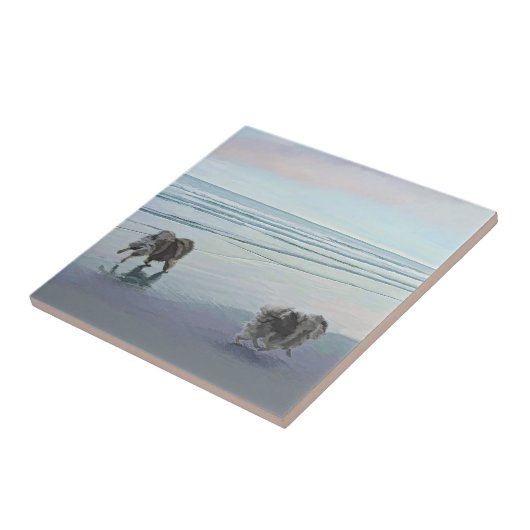 Keeshonds an der Küste Malerei Hund Kunst Fliese (Seite)