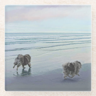 Keeshonds an der Küste Malerei Hund Kunst Glasuntersetzer