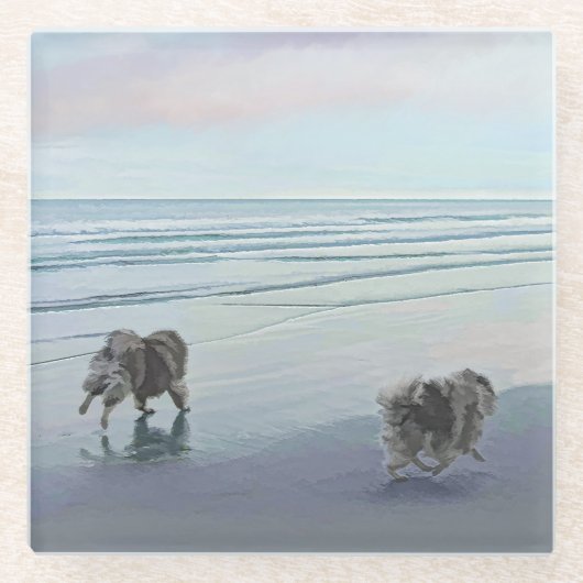 Keeshonds an der Küste Malerei Hund Kunst Glasuntersetzer (Vorderseite)