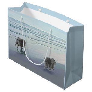 Keeshonds an der Küste Malerei Hund Kunst Große Geschenktüte