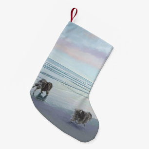 Keeshonds an der Küste Malerei Hund Kunst Kleiner Weihnachtsstrumpf