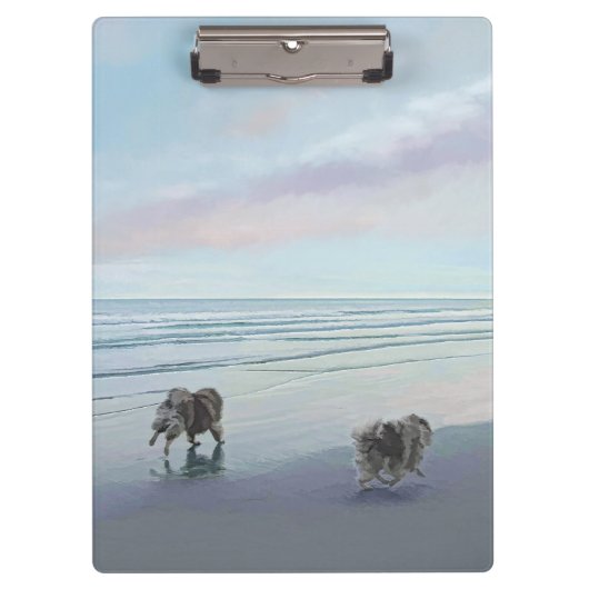 Keeshonds an der Küste Malerei Hund Kunst Klemmbrett (Vorderseite)