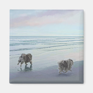 Keeshonds an der Küste Malerei Hund Kunst Magnet