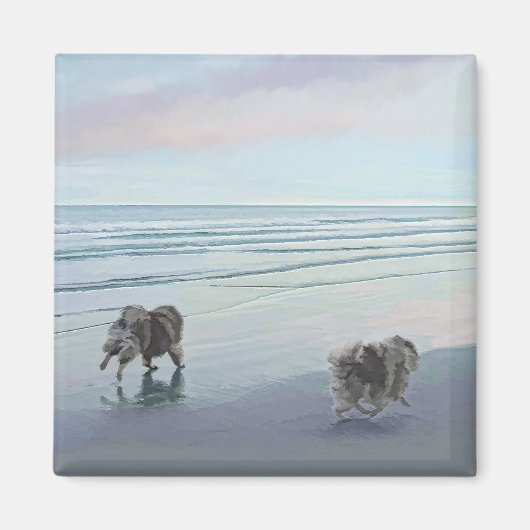 Keeshonds an der Küste Malerei Hund Kunst Magnet (Vorne)