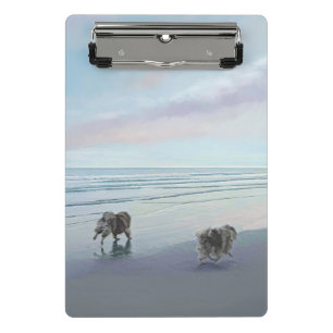 Keeshonds an der Küste Malerei Hund Kunst Mini Klemmbrett