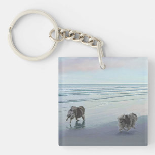 Keeshonds an der Küste Malerei Hund Kunst Schlüsselanhänger