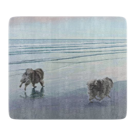 Keeshonds an der Küste Malerei Hund Kunst Schneidebrett (Vorderseite)