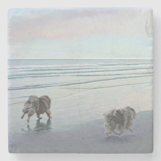 Keeshonds an der Küste Malerei Hund Kunst Steinuntersetzer (Vorderseite)