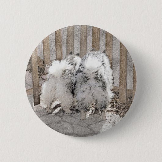 Keeshonds at Gate Painting - Original Dog Art Button (Vorderseite)