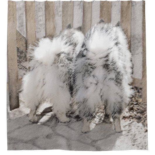 Keeshonds at Gate Painting - Original Dog Art Duschvorhang (Vorderseite)