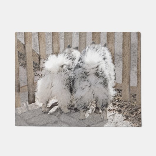 Keeshonds at Gate Painting - Original Dog Art Fußmatte (Vorderseite)