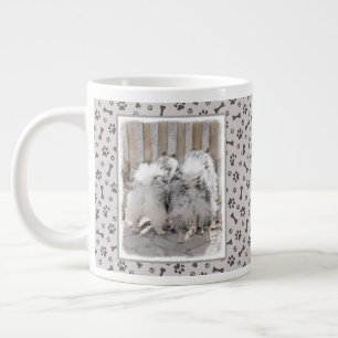 Keeshonds at Gate Painting - Original Dog Art Jumbo-Tasse