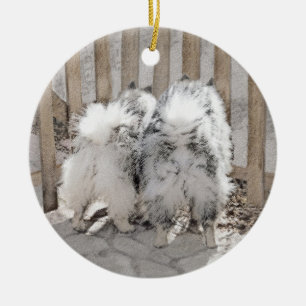 Keeshonds at Gate Painting - Original Dog Art Keramik Ornament