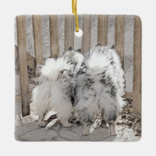 Keeshonds at Gate Painting - Original Dog Art Keramikornament (Vorderseite)