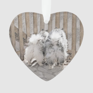 Keeshonds at Gate Painting - Original Dog Art Ornament