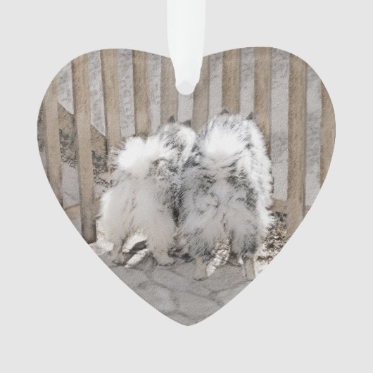 Keeshonds at Gate Painting - Original Dog Art Ornament (Vorderseite)