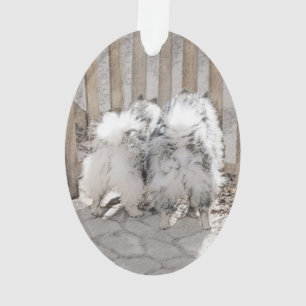 Keeshonds at Gate Painting - Original Dog Art Ornament