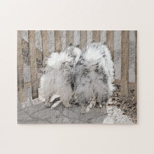 Keeshonds at Gate Painting - Original Dog Art Puzzle (Horizontal)