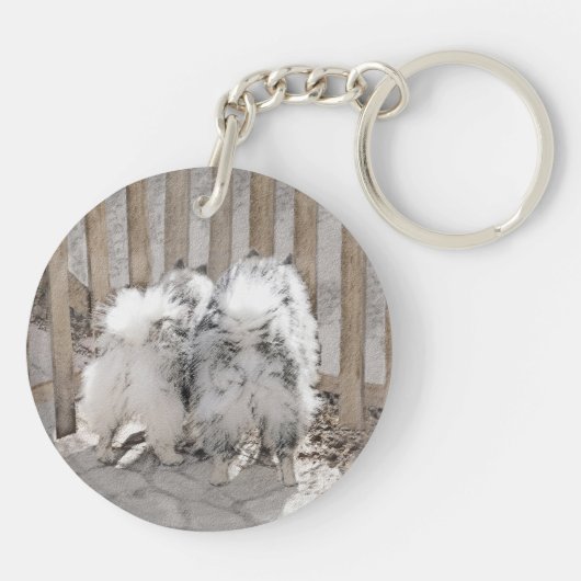 Keeshonds at Gate Painting - Original Dog Art Schlüsselanhänger (Rückseite)