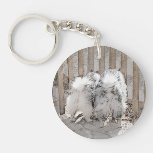 Keeshonds at Gate Painting - Original Dog Art Schlüsselanhänger (Vorderseite)