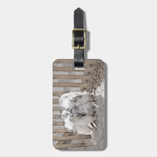 Keeshonds at Gate Painting - Original Hundekunst Gepäckanhänger (Vorderseite vertikal)