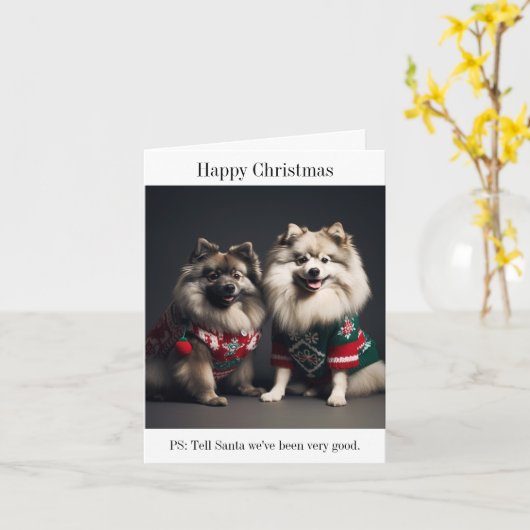 Keeshonds in Christmas Jumpers Card Karte (Gelbe Blume)