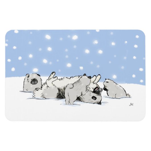 Keesie Snow Dogs - Happy Keeshond mit Welpen Magnet (Horizontal)
