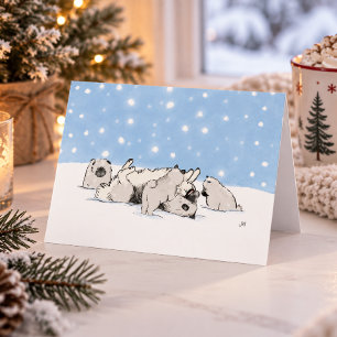 Keesies im Schnee   Keeshond Weihnachtsmotiv Feiertagskarte