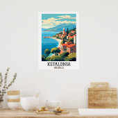 Kefalonia Greece Retro Vintage Travel Poster (Küche)