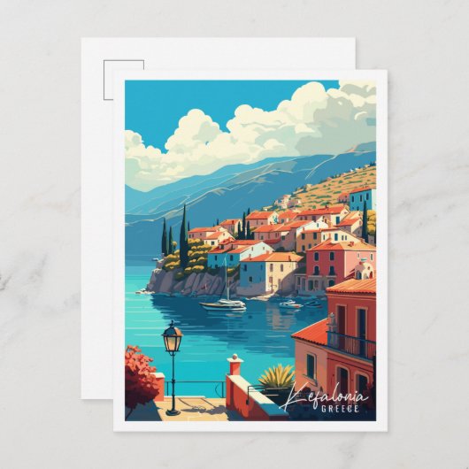 Kefalonia Greece Vintage Reise Illustration Postkarte (Vorne/Hinten)