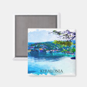 Kefalonia Greece Watercolor Panorama View Magnet (Vorderseite/Rückseite)