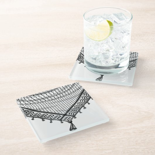 Keffiyeh palästinensischer Scarf Traditionelles Ge Glasuntersetzer (Schrägansicht)