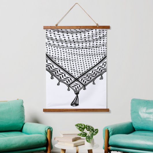Keffiyeh palästinensischer Scarf Traditionelles Ge Wandteppich Mit Holzrahmen (Wohnzimmer)