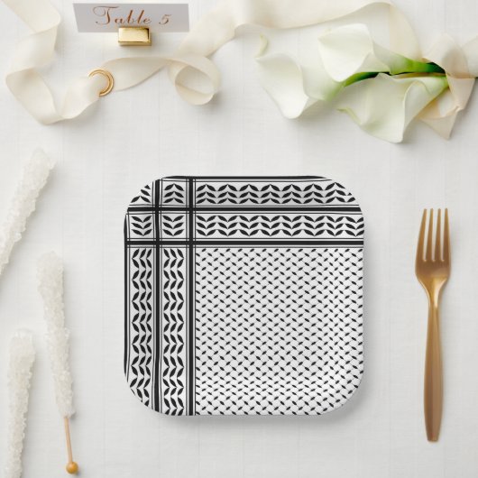 Keffiyeh-Symbol des palästinensischen Widerstandsm Pappteller (Hochzeit)