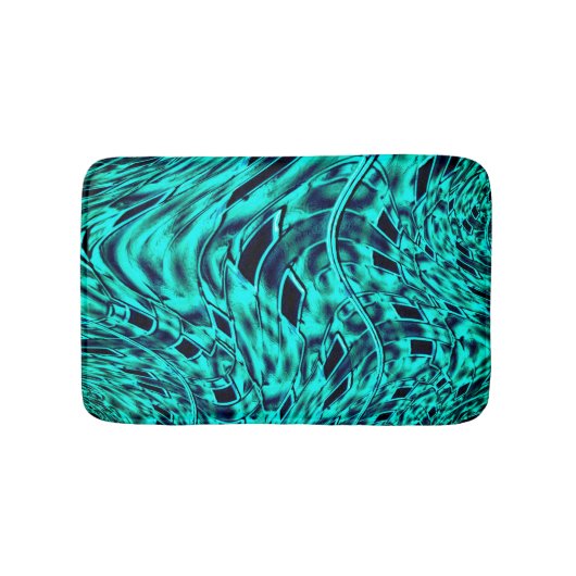 Kegelförmige Quadrate spiegeln sich im Cyan-Image Badematte (Vorderseite)