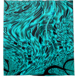 Kegelförmige Quadrate spiegeln sich in einem zyani Duschvorhang