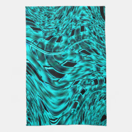 Kegelförmige Quadrate spiegeln sich in einem zyani Geschirrtuch