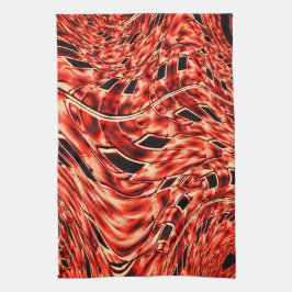 Kegelförmige Quadrate spiegeln sich in Korallen un Geschirrtuch