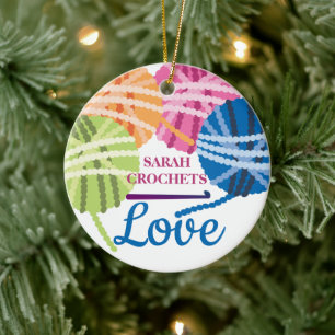 Kegelhaken Garn Liebe personalisiert Weihnachten Keramik Ornament
