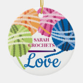 Kegelhaken Garn Liebe personalisiert Weihnachten Keramik Ornament (Vorne)