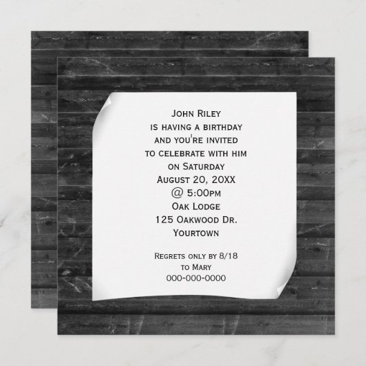 Kegelpapier aus schwarzem Holz Einladung (Vorne/Hinten)