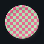 Kegelrosa und weich grün pappteller<br><div class="desc">Abstrakte digitale Kunst von heißen rosa und weichen grünen Quadraten in einer karierten Formation.</div>