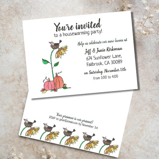 Kehle in Nest mit Pumpkins Fall Housewarming Party Ankündigung